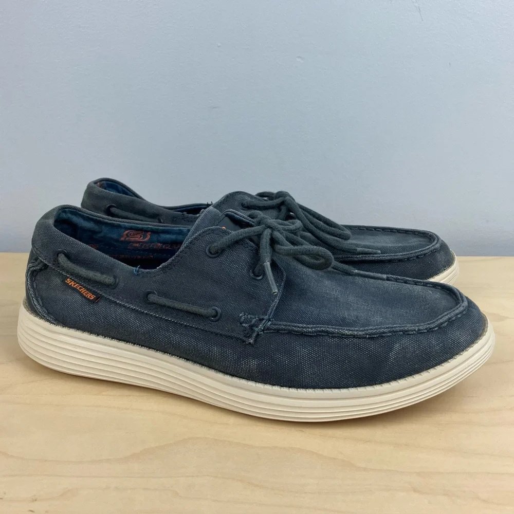 Skechers Men’s Size 9.5 Status-Melec Casual Boat Shoes Lace Up Washed Blue